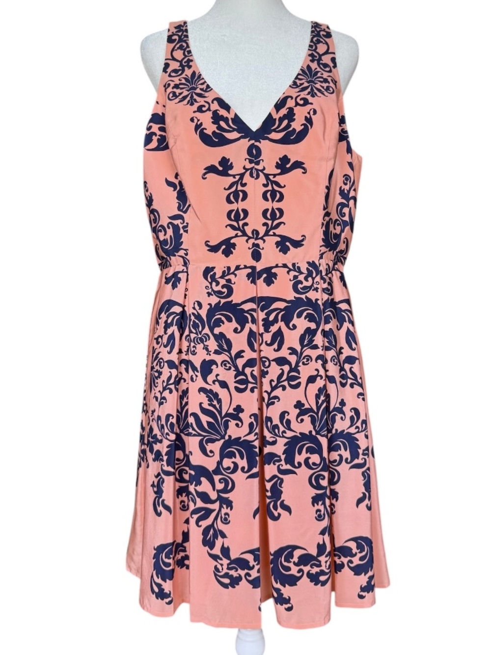 Amanda Uprichard Pink Coral and‎ Navy 100% Silk Floral Mini Dress Sz L